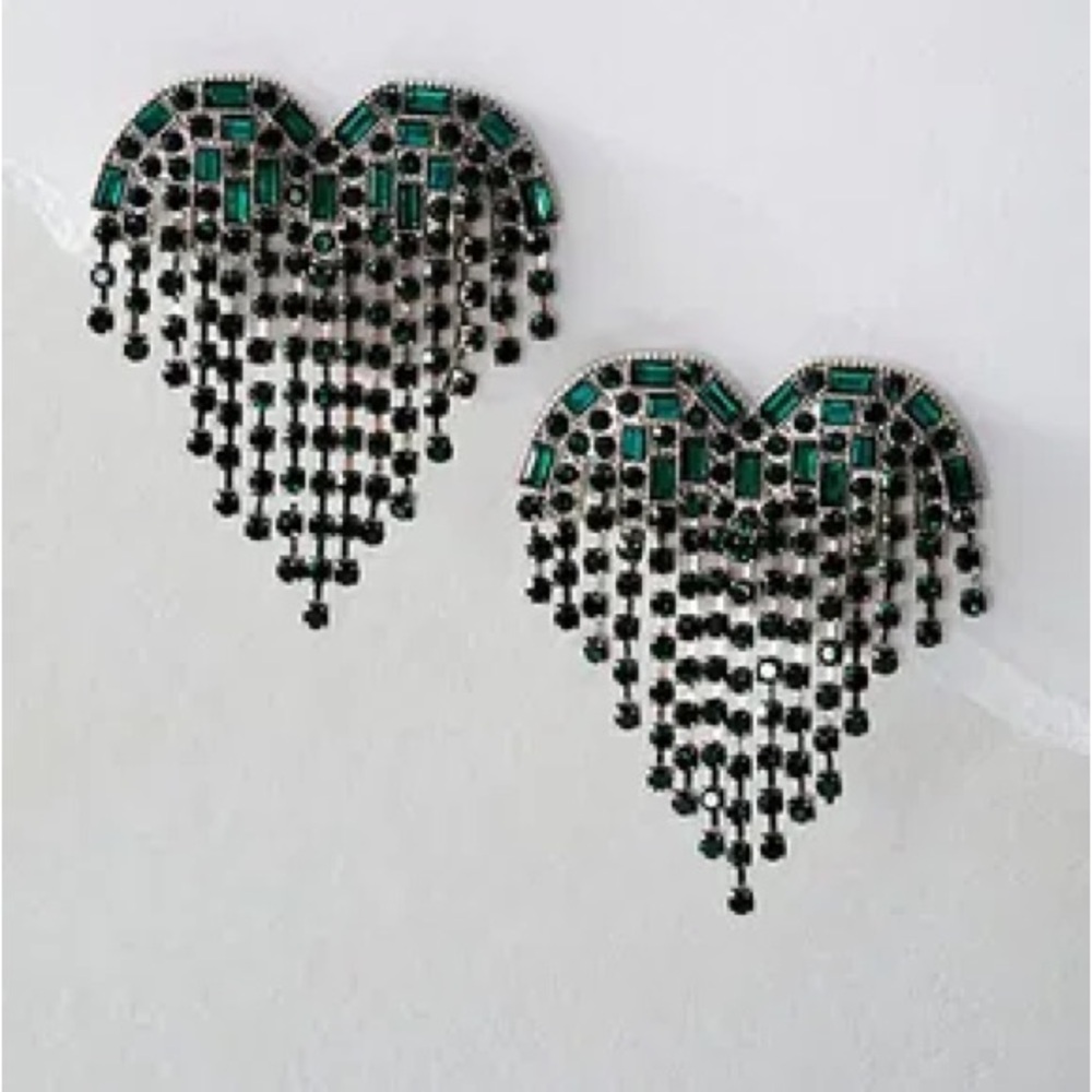 Free People Heart Shaped Green and Black Earrings NWT
